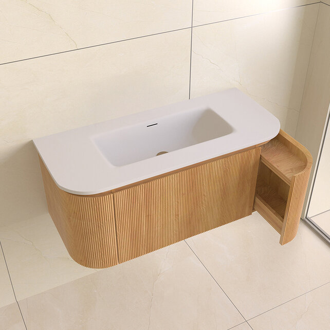 Wastafelmeubel Eleganza Curve met Ribbels Acacia 100 cm met Wastafel