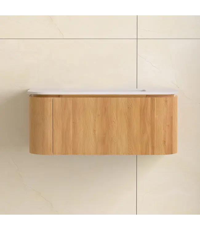 Wastafelmeubel Eleganza Curve met Ribbels Acacia 100 cm met Wastafel