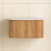 Wastafelmeubel Eleganza Curve met Ribbels Acacia 80 cm met Wastafel Wastafelmeubel Eleganza Curve met Ribbels Acacia 80 cm met Wastafel