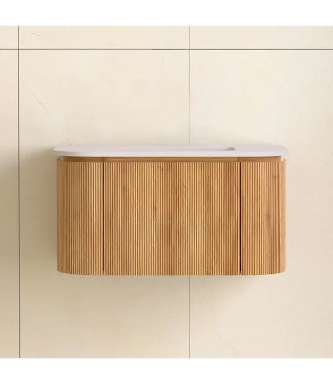 Wastafelmeubel Eleganza Curve met Ribbels Acacia 80 cm met Wastafel