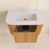 Wastafelmeubel Eleganza Curve met Ribbels Acacia 80 cm met Wastafel Wastafelmeubel Eleganza Curve met Ribbels Acacia 80 cm met Wastafel