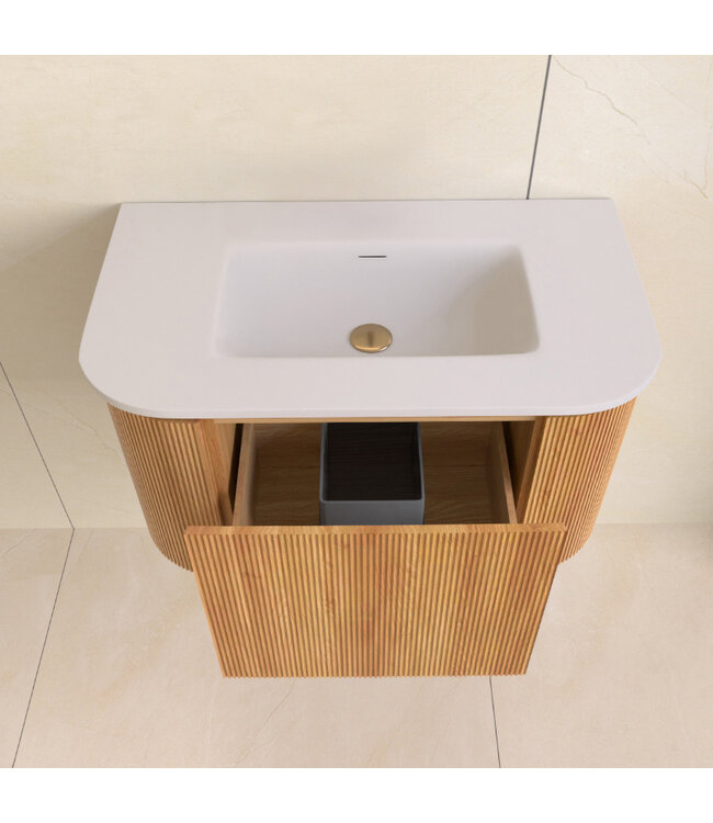 Wastafelmeubel Eleganza Curve met Ribbels Acacia 80 cm met Wastafel