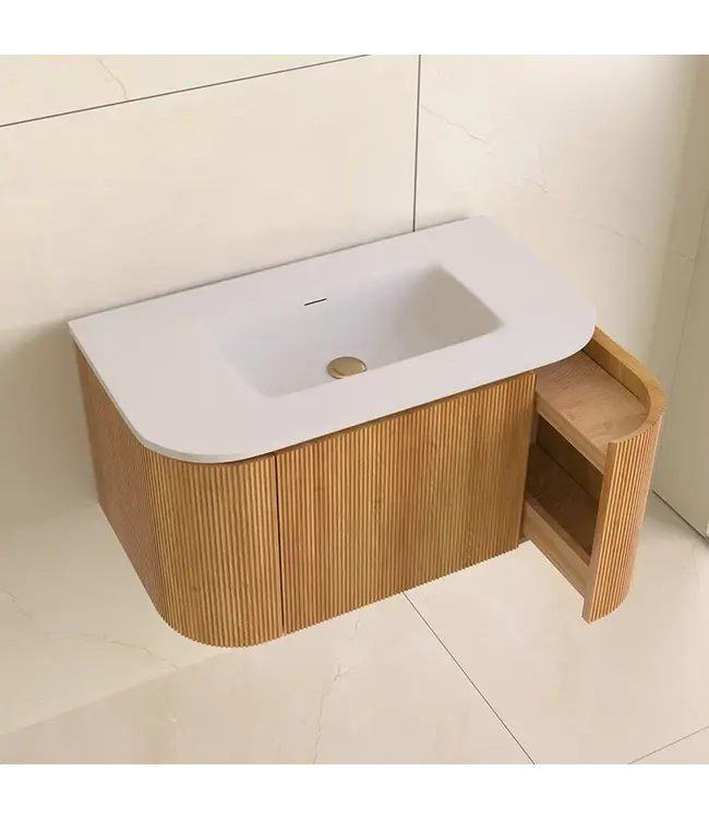 Wastafelmeubel Eleganza Curve met Ribbels Acacia 80 cm met Wastafel