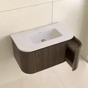 Wastafelmeubel Eleganza Curve met Ribbels Dark Walnoot 80 cm met Wastafel Wastafelmeubel Eleganza Curve met Ribbels Dark Walnoot 80 cm met Wastafel