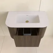 Wastafelmeubel Eleganza Curve met Ribbels Dark Walnoot 80 cm met Wastafel Wastafelmeubel Eleganza Curve met Ribbels Dark Walnoot 80 cm met Wastafel