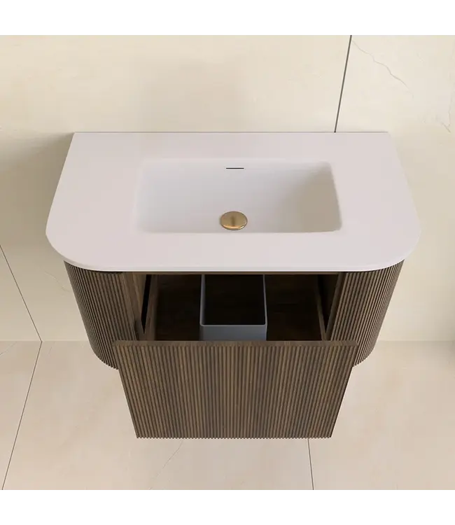 SANI-SUPPLY Wastafelmeubel Eleganza Curve met Ribbels Dark Walnoot 80 cm met Wastafel