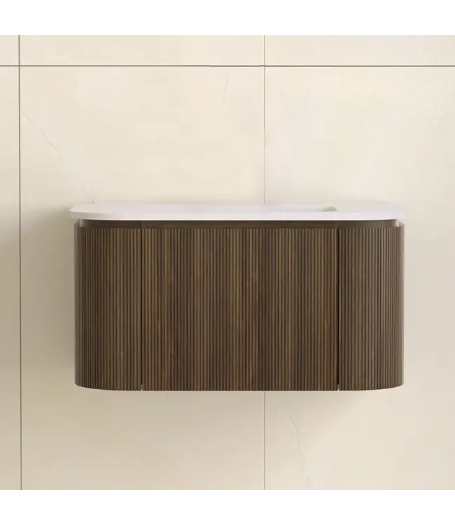 Wastafelmeubel Eleganza Curve met Ribbels Dark Walnoot 80 cm met Wastafel