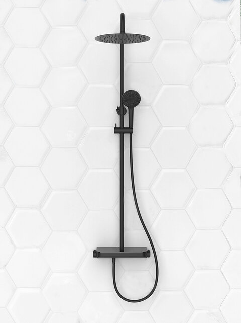 Opbouw Regendouche Tondell Mat Zwart met planchet - Regendouche 30cm - 29.2952