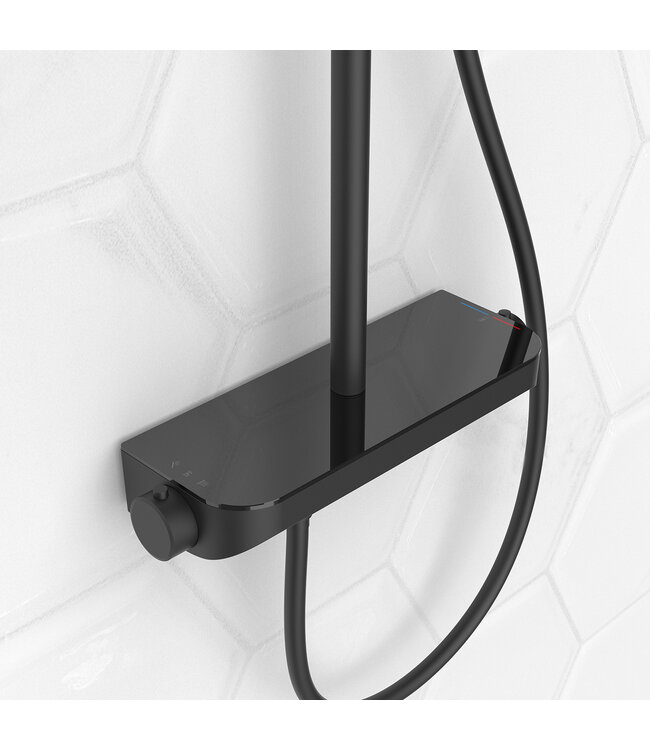 Opbouw Regendouche Tondell Mat Zwart met planchet - Regendouche 30cm - 29.2952