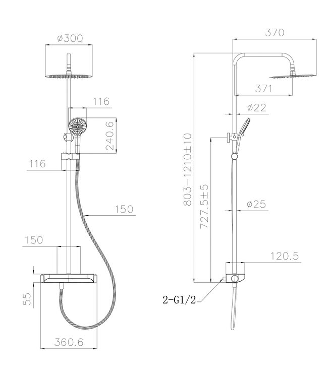 Opbouw Regendouche Tondell Chroom met planchet - Regendouche 30cm - 29.2951