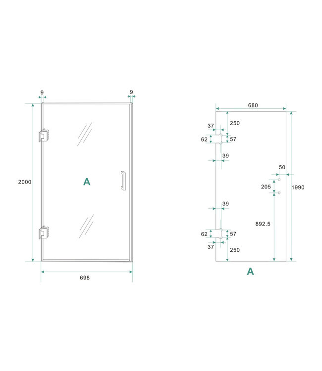 Douchedeur Profielloos 70cm Vintage brons glas⎢Wiesbaden Less nisdeur 8 mm nano - 20.3977