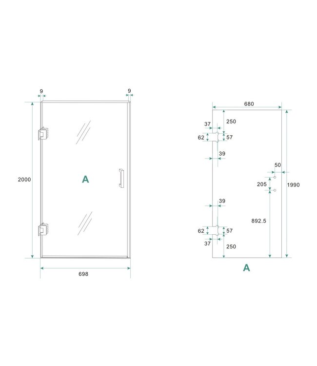 Wiesbaden Douchedeur Profielloos 70cm vintage brons glas/Geborsteld Messing⎢Wiesbaden Less nisdeur 8 mm nano - 20.3284