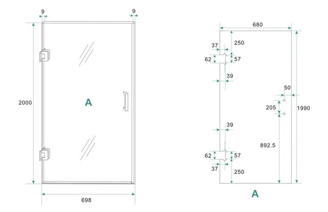 Douchedeur Profielloos 70cm Rookglas⎢Wiesbaden Less nisdeur 8 mm nano - 20.3996