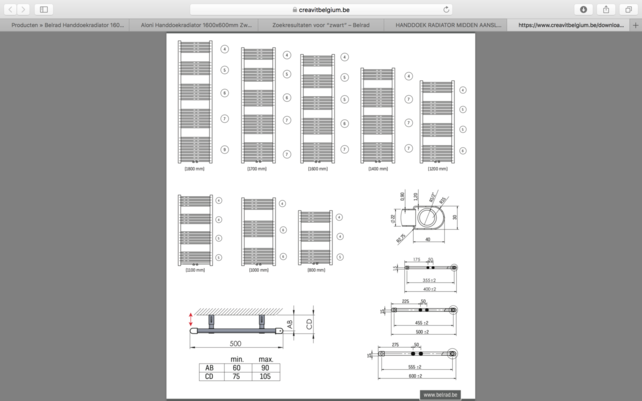Handdoekradiator 160x60cm Geborsteld RVS 557 Watt Midden aansluiting