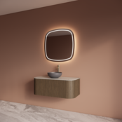 Wastafelmeubel Gliss Alluro 100cm Ash Grey Ribbel motief met Curve incl. topblad