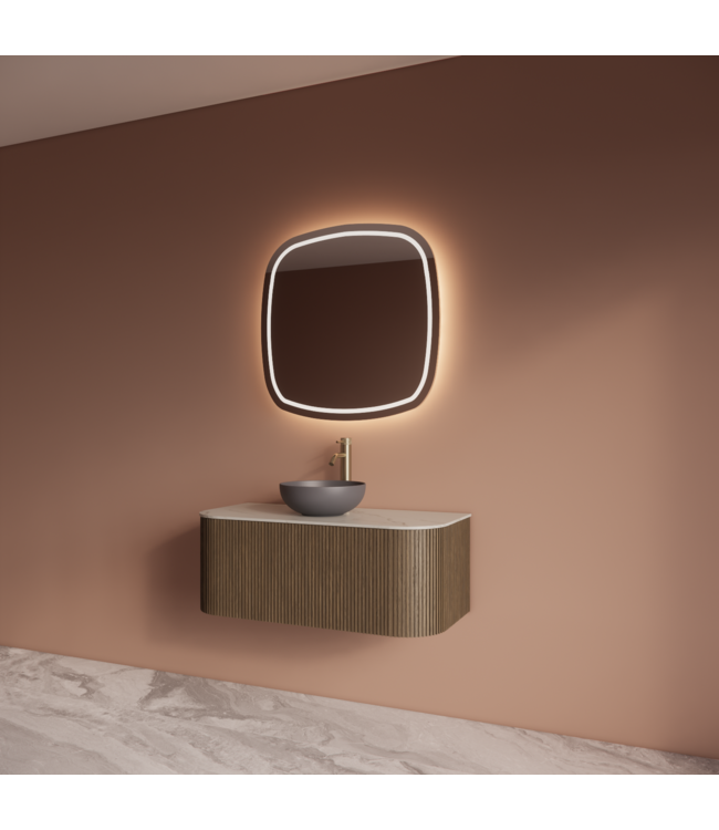 Wastafelmeubel Gliss Alluro 100cm Ash Grey Ribbel motief met Curve incl. topblad