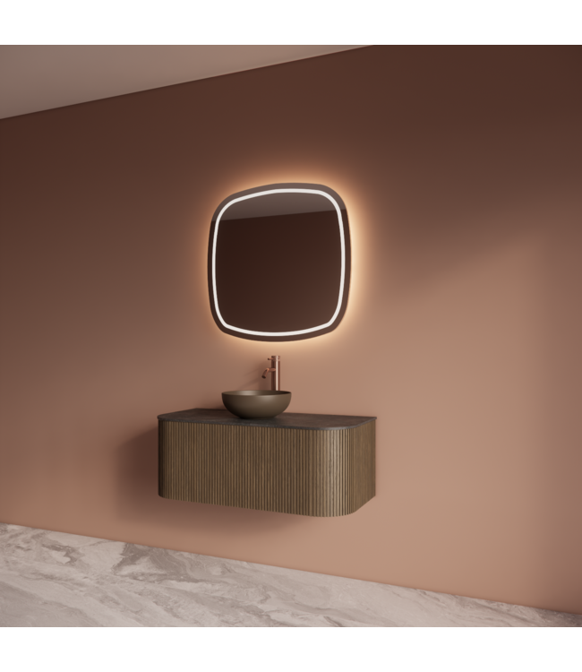 Wastafelmeubel Gliss Alluro 100cm Ash Grey Ribbel motief met Curve incl. topblad