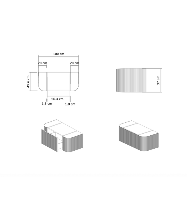 Wastafelmeubel Gliss Alluro 100cm Ash Grey Ribbel motief met Curve incl. topblad