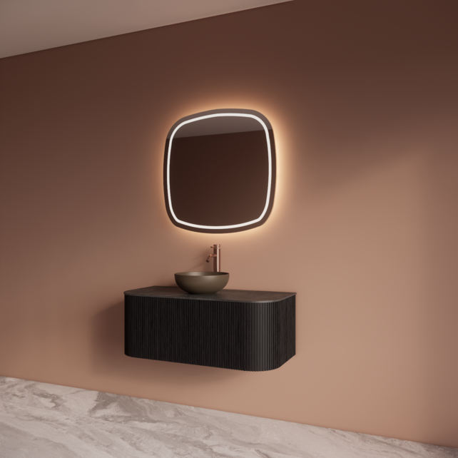 Wastafelmeubel Gliss Alluro 100cm Mat Zwart Ribbel motief met Curve incl. topblad