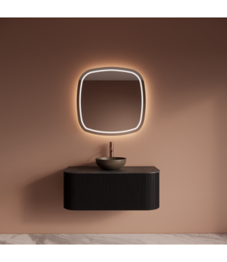 GLISS DESIGN Wastafelmeubel Gliss Alluro 100cm Mat Zwart Ribbel motief met Curve incl. topblad