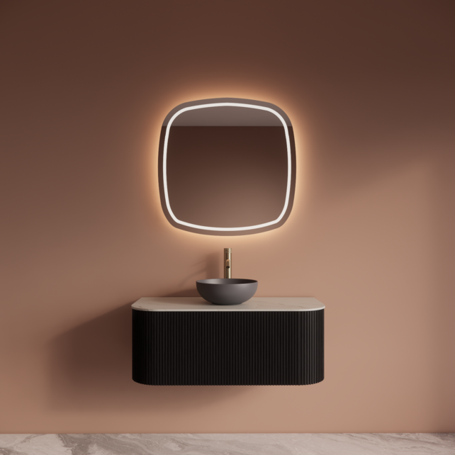 Wastafelmeubel Gliss Alluro 100cm Mat Zwart Ribbel motief met Curve incl. topblad