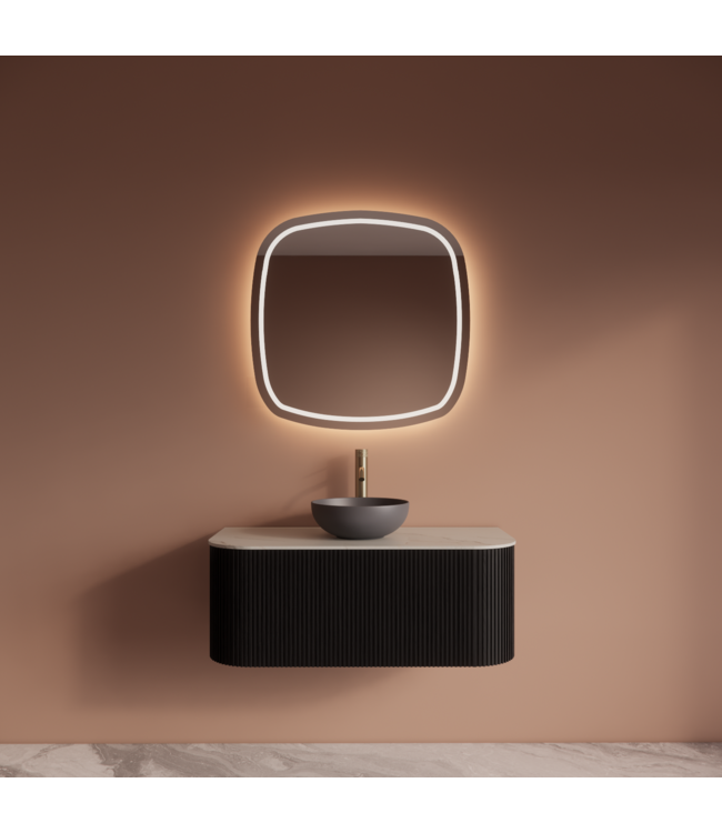 Wastafelmeubel Gliss Alluro 100cm Mat Zwart Ribbel motief met Curve incl. topblad