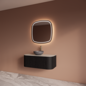 Wastafelmeubel Gliss Alluro 100cm Mat Zwart Ribbel motief met Curve incl. topblad