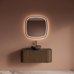 Wastafelmeubel Gliss Alluro 100cm Castle Brown Ribbel motief met Curve incl. topblad