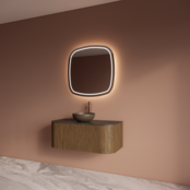 Wastafelmeubel Gliss Alluro 100cm Castle Brown Ribbel motief met Curve incl. topblad