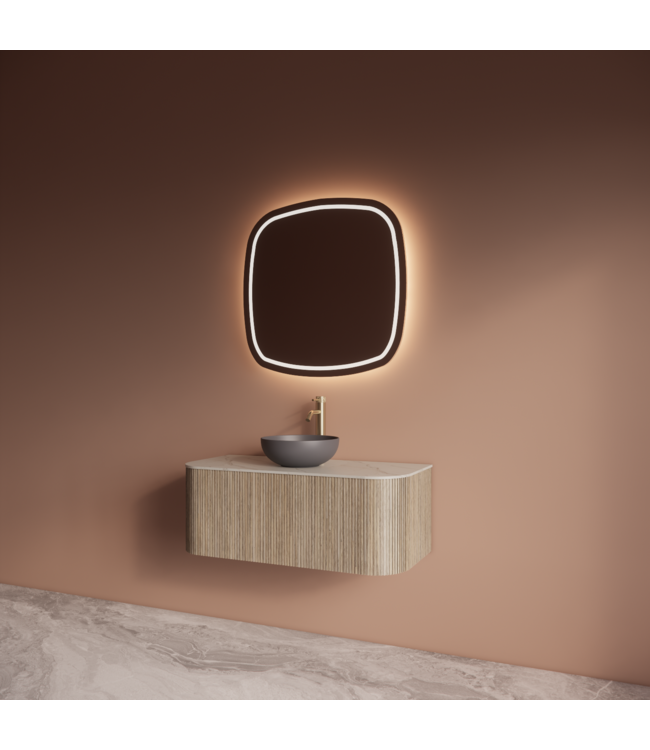 Wastafelmeubel Gliss Alluro 100cm Corn Silk Ribbel motief met Curve incl. topblad