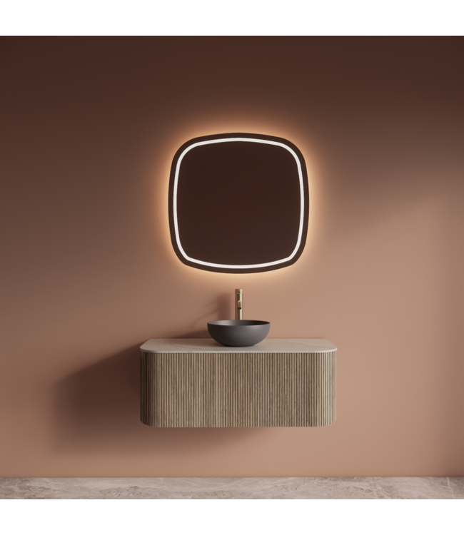 Wastafelmeubel Gliss Alluro 100cm Corn Silk Ribbel motief met Curve incl. topblad