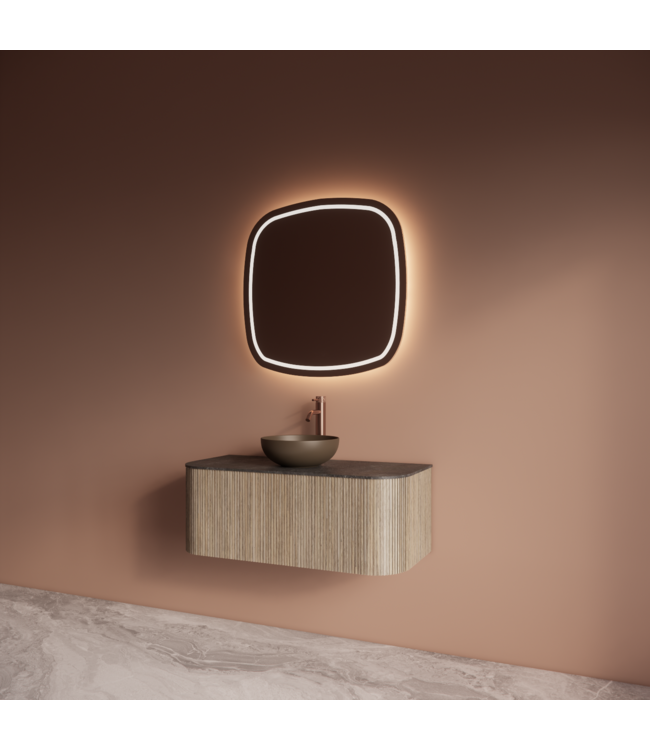 Wastafelmeubel Gliss Alluro 100cm Corn Silk Ribbel motief met Curve incl. topblad