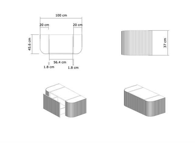 Wastafelmeubel Gliss Alluro 100cm Ebony Ribbel motief met Curve incl. topblad