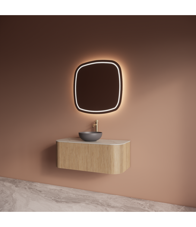 Wastafelmeubel Gliss Alluro 100cm Mist Ribbel motief met Curve incl. topblad