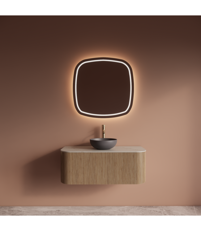 Wastafelmeubel Gliss Alluro 100cm Mist Ribbel motief met Curve incl. topblad