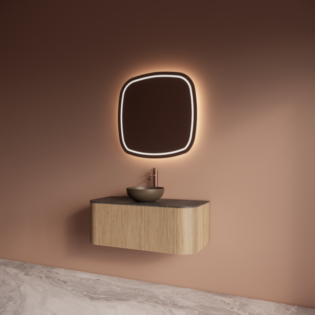 Wastafelmeubel Gliss Alluro 100cm Mist Ribbel motief met Curve incl. topblad