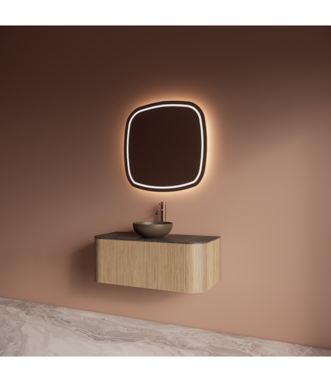 Wastafelmeubel Gliss Alluro 100cm Mist Ribbel motief met Curve incl. topblad