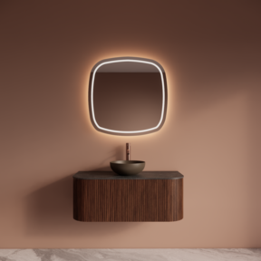 Wastafelmeubel Gliss Alluro 100cm Walnoot Ribbel motief met Curve incl. topblad