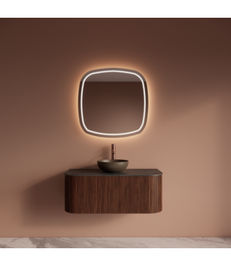 GLISS DESIGN Wastafelmeubel Gliss Alluro 100cm Walnoot Ribbel motief met Curve incl. topblad