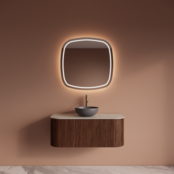 Wastafelmeubel Gliss Alluro 100cm Walnoot Ribbel motief met Curve incl. topblad