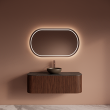 Wastafelmeubel Gliss Alluro 120cm Walnoot Ribbel motief met Curve incl. topblad