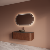 Wastafelmeubel Gliss Alluro 120cm Walnoot Ribbel motief met Curve incl. topblad