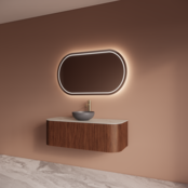 Wastafelmeubel Gliss Alluro 120cm Walnoot Ribbel motief met Curve incl. topblad