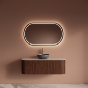 Wastafelmeubel Gliss Alluro 120cm Walnoot Ribbel motief met Curve incl. topblad