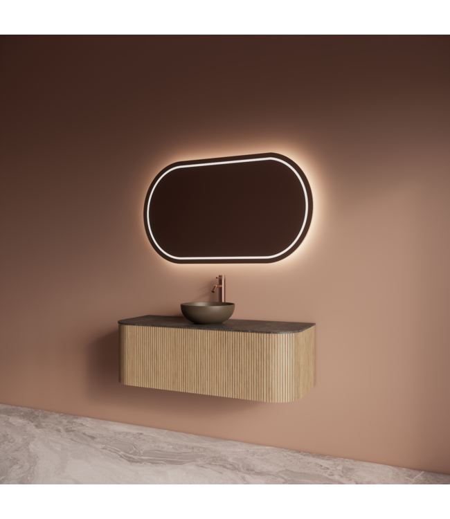 Wastafelmeubel Gliss Alluro 120cm Mist Ribbel motief met Curve incl. topblad