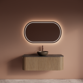 Wastafelmeubel Gliss Alluro 120cm Mist Ribbel motief met Curve incl. topblad