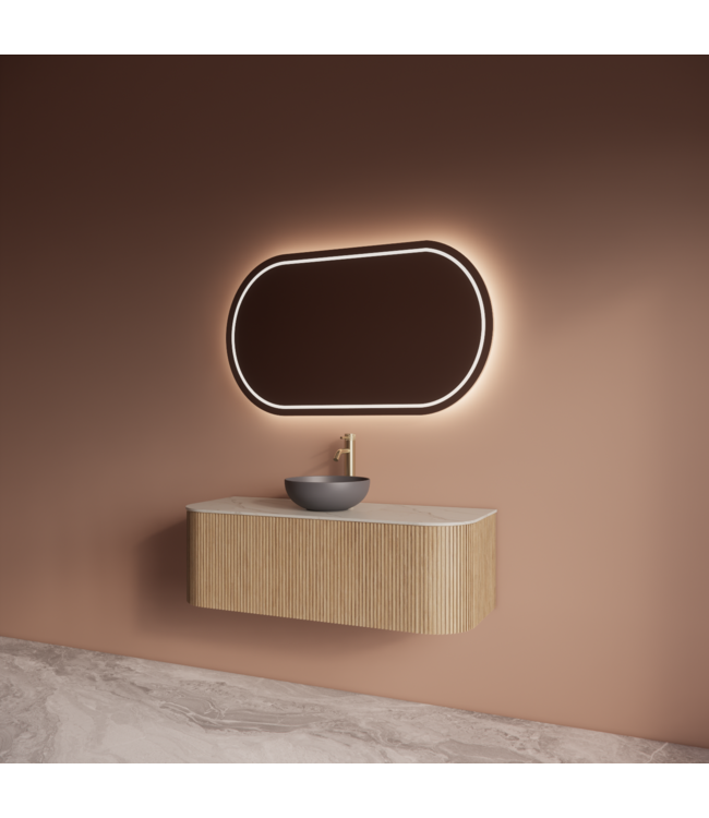 Wastafelmeubel Gliss Alluro 120cm Mist Ribbel motief met Curve incl. topblad