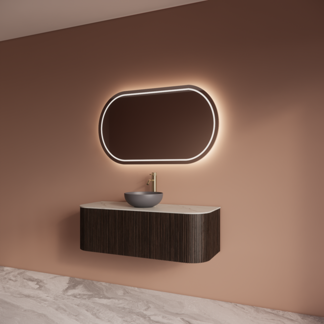 Wastafelmeubel Gliss Alluro 120cm Ebony Ribbel motief met Curve incl. topblad