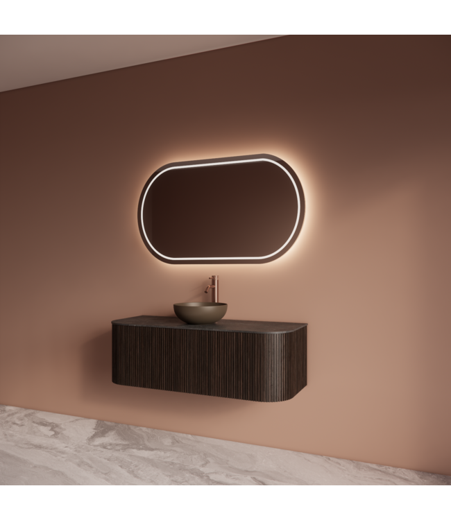 Wastafelmeubel Gliss Alluro 120cm Ebony Ribbel motief met Curve incl. topblad