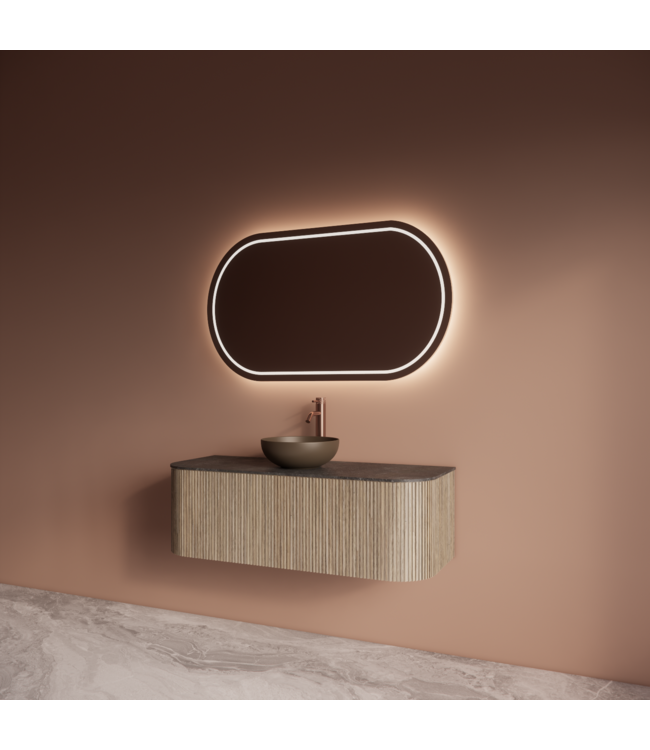 Wastafelmeubel Gliss Alluro 120cm Corn Silk Ribbel motief met Curve incl. topblad